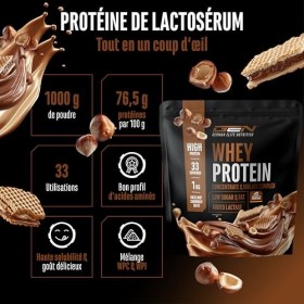 Elite Whey Protein en poudre - 1000 g Sandwich aux noisettes. - avec whey isolat - jusquà 23 g de protéines par portion - in