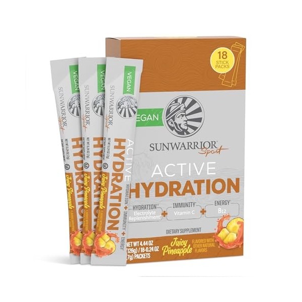 Sunwarrior Active Hydration Stick Packs 18x7g Ananas juteux - Intra- et post-entraînement - Intra-entraînement