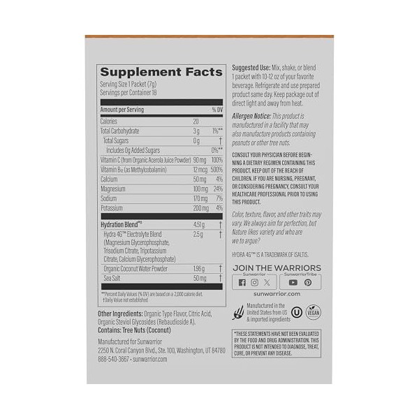 Sunwarrior Active Hydration Stick Packs 18x7g Ananas juteux - Intra- et post-entraînement - Intra-entraînement