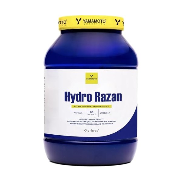 Yamamotò Hydro RAZAN Optipep - 2000 gr - protéines whey lactosérum hydrolysées, certifié Grass fed 2 kg, vanille 