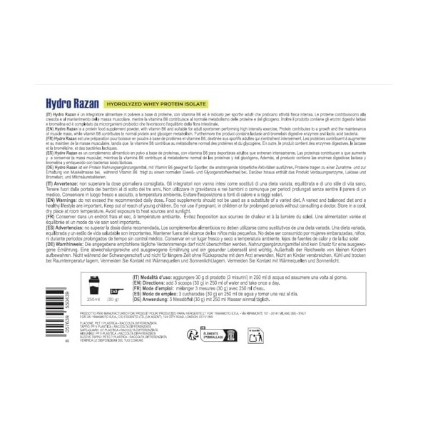 Yamamotò Hydro RAZAN Optipep - 2000 gr - protéines whey lactosérum hydrolysées, certifié Grass fed 2 kg, vanille 