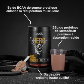 Bulk Hero 100% Whey Protéine en Poudre | Double Chocolat | 13 Portions | 26g Protéine + 3g Créatine | 5g BCAA | Faible en Suc