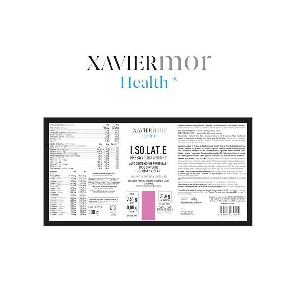 XAVIERMOR - Protéine isolée Isolate Whey 90% Fraise 300g - Caséine Micellaire + L-Glutamine Kyowa et DigeZyme - Récupération ...