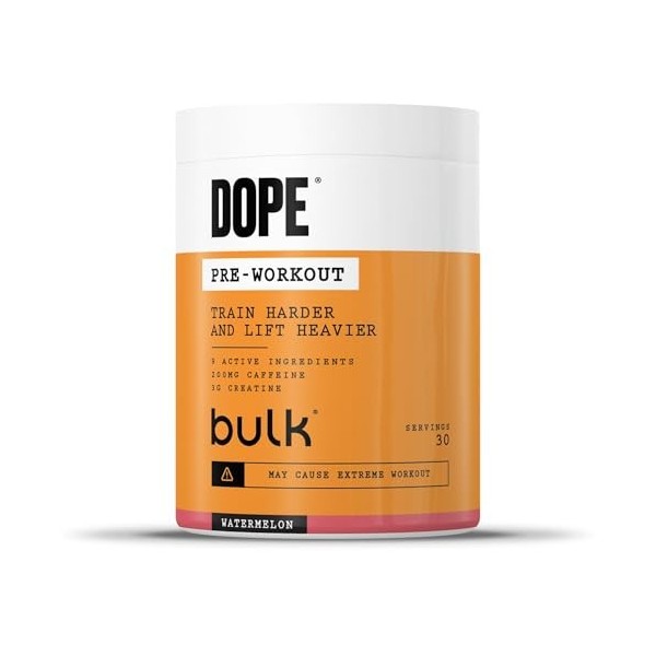 Bulk Poudre Pré-Workout Dope | Pastèque | 3g Creatine per Serving | 200mg Caffeine | Citrulline Malate & Arginine AKG | Beta-
