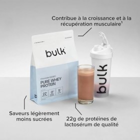 Bulk Pure Whey Protéine en Poudre Moins Sucré, Chocolat, 22g de Protéines et 5g de BCAA par Dose, Shake de Whey Concentrée, F