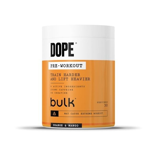 Bulk Poudre Pré-Workout Dope | Orange & Mangue | 3g Creatine per Serving | 200mg Caffeine | Citrulline Malate & Arginine AKG 