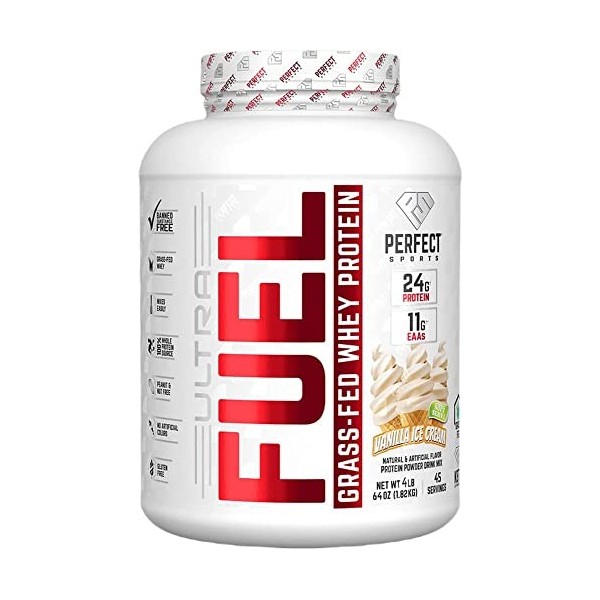Perfect Sports Ultra Fuel Grass-Fed Whey Protein 4lbs Crème glacée à la vanille - Protéines - Concentré de protéines de lac