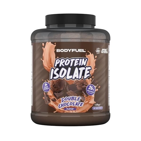 BodyFuel Protein Isolate en Poudre, Double Chocolate, 1.8kg, 26g Protéines, 60 Portions, Faible en Sucre