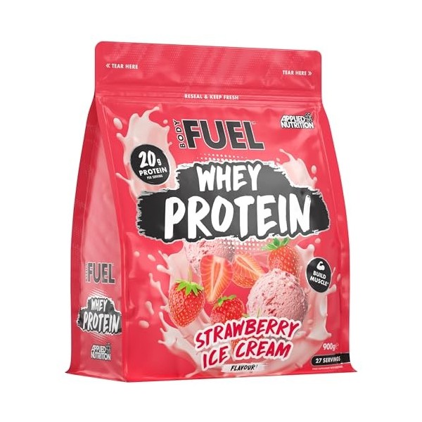 Bodyfuel Whey Protein Powder, Strawberry Ice Cream, 900g, 20g Protein, 27 Servings, Halal Certified, Muscle Recovery