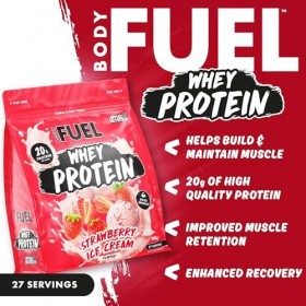 Bodyfuel Whey Protein Powder, Strawberry Ice Cream, 900g, 20g Protein, 27 Servings, Halal Certified, Muscle Recovery