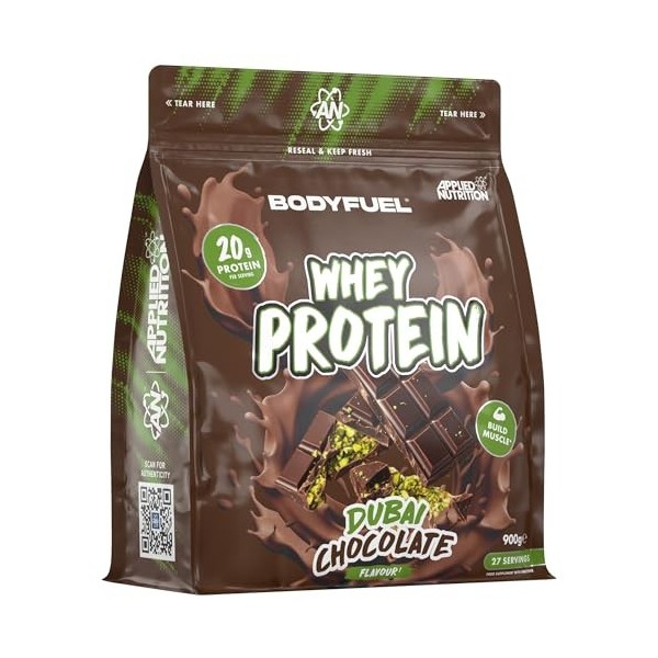 Bodyfuel Whey Protein Powder, 900g, Poudre, Saveur Dubai Chocolate, 27 Portions, Halal, 20g Protéines par Portion
