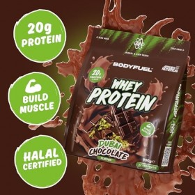 Bodyfuel Whey Protein Powder, 900g, Poudre, Saveur Dubai Chocolate, 27 Portions, Halal, 20g Protéines par Portion