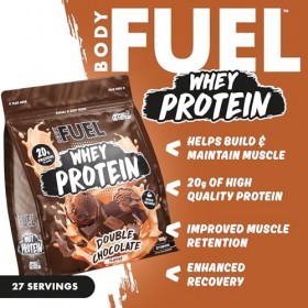 Bodyfuel Whey Protein Powder, Double Chocolate, 900g, 20g Protéines, 27 Portions, Halal, Récupération Musculaire