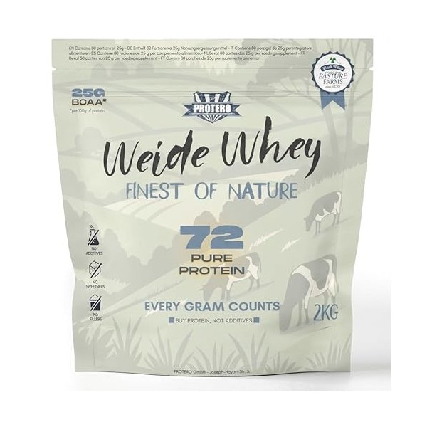 Protero Weide Whey 72 – À partir dun seul ingrédient – Poudre de protéines pures issues de lélevage • Sans additifs • Proté