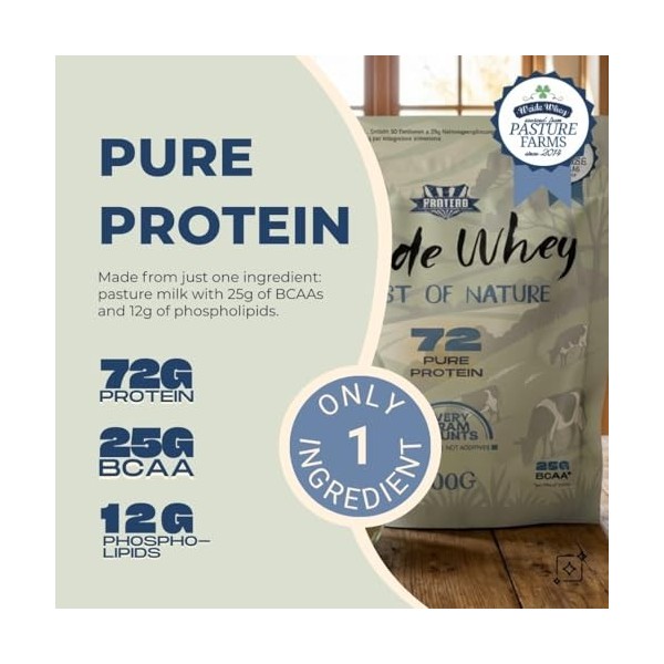 Protero Weide Whey 72 – À partir dun seul ingrédient – Poudre de protéines pures issues de lélevage • Sans additifs • Proté
