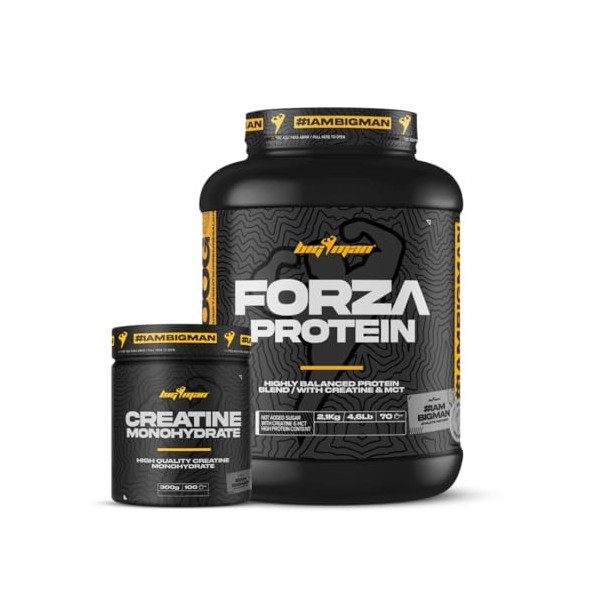 BigMan Forza Protein Pack 2 kg + 100 g en cadeau + créatine 300 g | protéines 80 % | isolat protéine soja + concentré Whey | 