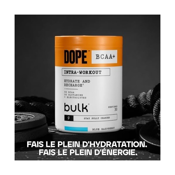 Dope BCAA+ | Poudre Intra-Entraînement | Pastèque | 360 g | 30 Portions | 5g BCAAs | Mélange dÉlectrolytes | Glutamine | Vit