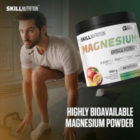 SKILL Nutrition Bisglycinate de magnésium | Saveur fruit de la passion-pêche | 350 mg de magnésium par portion | Soutient les