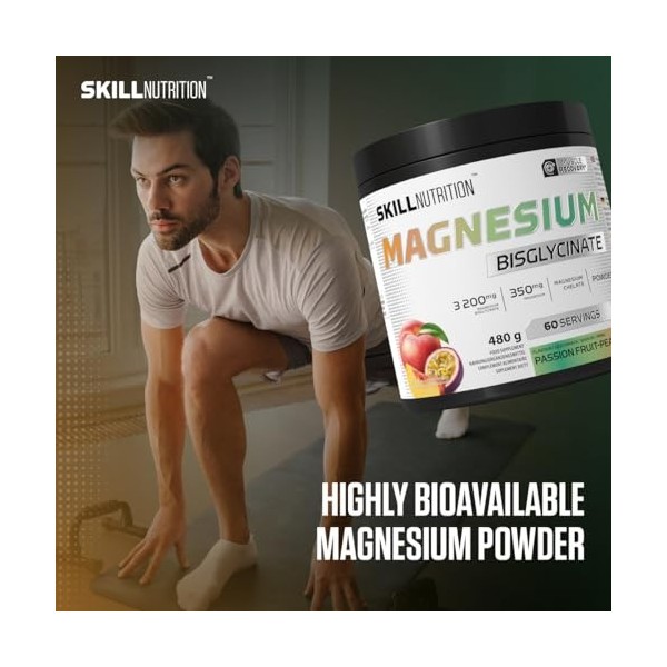 SKILL Nutrition Bisglycinate de magnésium | Saveur fruit de la passion-pêche | 350 mg de magnésium par portion | Soutient les