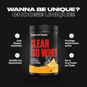 Body Attack Clear Iso Whey Ice Tea Lemon 300 g – Fabriqué en Allemagne – Isolat rafraîchissant et transparent de protéines de