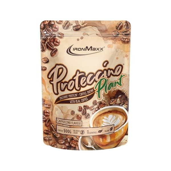 IronMaxx Plant Proteccino Cappuccino 500 g - Café protéiné vegan au vrai café - Sans sucres ajoutés - Riche en protéines et e...