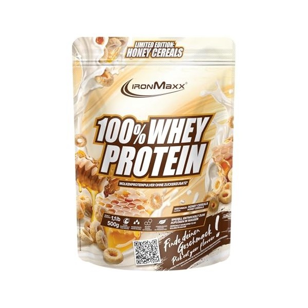 IronMaxx 100% Whey Protein Céréales au Miel – Poudre de protéines de lactosérum hydrosoluble | Riche en protéines | Contient ...