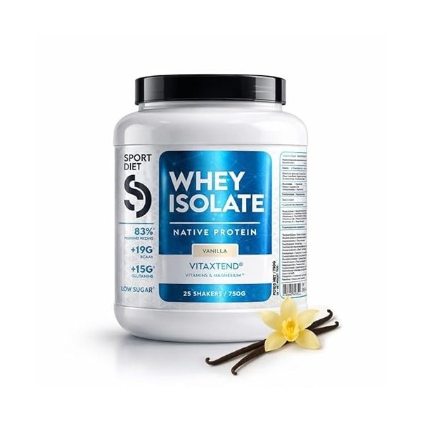 WHEY ISOLATE VITAXTEND – Protéine de Lactosérum Ultra-Filtrée – 24,9g de Protéines, BCAA, Glutamine – Soutien Musculaire, Réc...