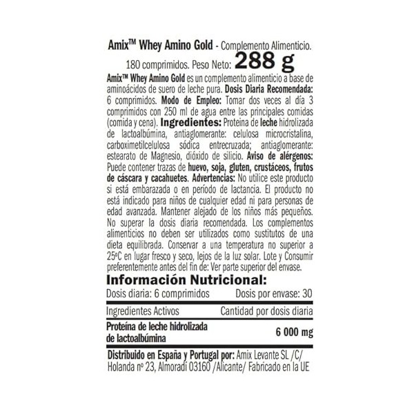 AMIX - Supplément alimentaire Whey Amino Gold sur 180 tablettes - Aide à éviter la dégradation musculaire - Contribue à laug
