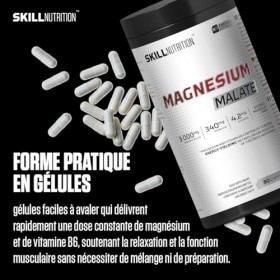SKILL Nutrition Malate de Magnésium avec Vitamine B6 | 120 gélules | Active P-5-P – 340 mg par portion | 3000 mg de malate ha