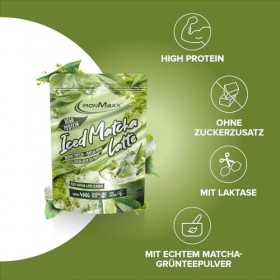 IronMaxx High Protein Iced Matcha Latte – 400g Sachet | Boisson matcha riche en protéines avec thé vert | Sans sucres ajoutés
