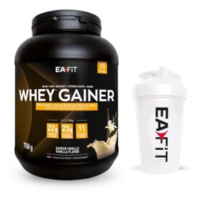 Whey gainer vanille 750g + shaker blanc avec mélangeur en acier - EAFIT marque française