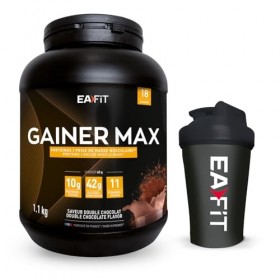 Gainer max chocolat 1,1kg + shaker noir avec mélangeur en acier - EAFIT marque française Protéines whey