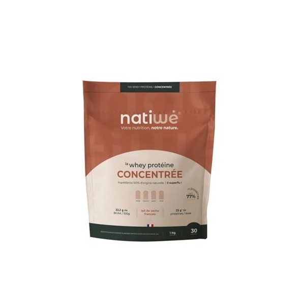 NATIWÉ - Whey Protéine Concentrée - Goût Fraise - Prise De Masse - Meilleure Densité Osseuse, Récupération & Performance - BC...