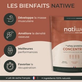 NATIWÉ - Whey Protéine Concentrée - Goût Fraise - Prise De Masse - Meilleure Densité Osseuse, Récupération & Performance - BC...