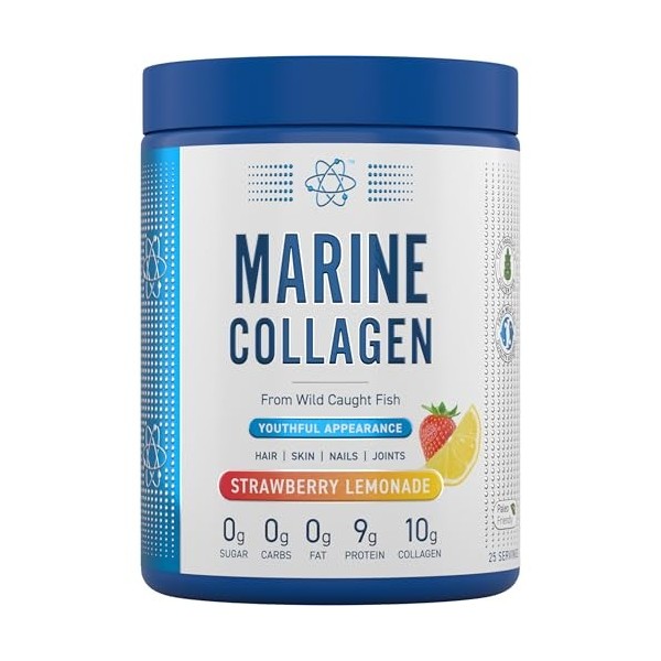 Applied Nutrition Collagène Marin en Poudre – Collagène Hydrolysé pour Peau, Cheveux et Ongles – 300g, Arôme Fraise Citron P ...