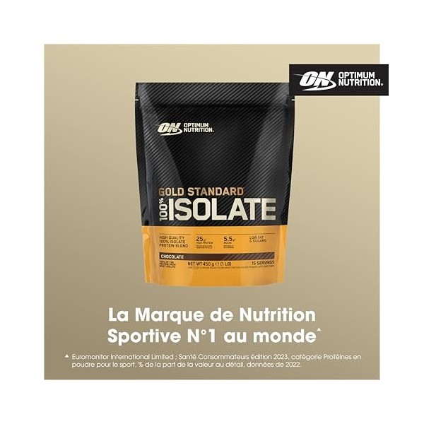 Optimum Nutrition Gold Standard 100% Isolat de Protéine de Whey en Poudre, Goût Chocolat, 450g, 15 Doses