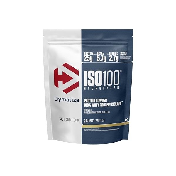 Dymatize ISO 100 Hydrolyzed Gourmet Vanilla 570g - Hydrolysat de Protéines de Whey + Poudre dIsolat Protéines whey