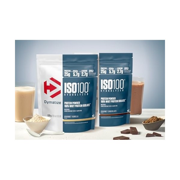 Dymatize ISO 100 Hydrolyzed Gourmet Vanilla 570g - Hydrolysat de Protéines de Whey + Poudre dIsolat Protéines whey