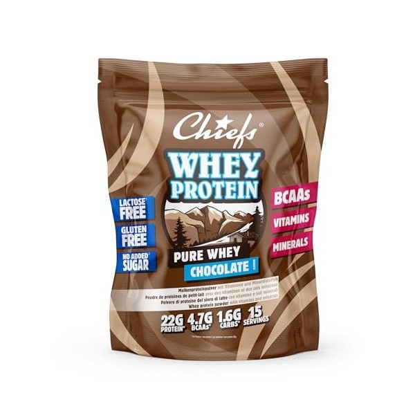 Poudre de protéines de lactosérum Chiefs Chocolate, 450 g • 22 g de protéines par portion pour la construction musculaire •