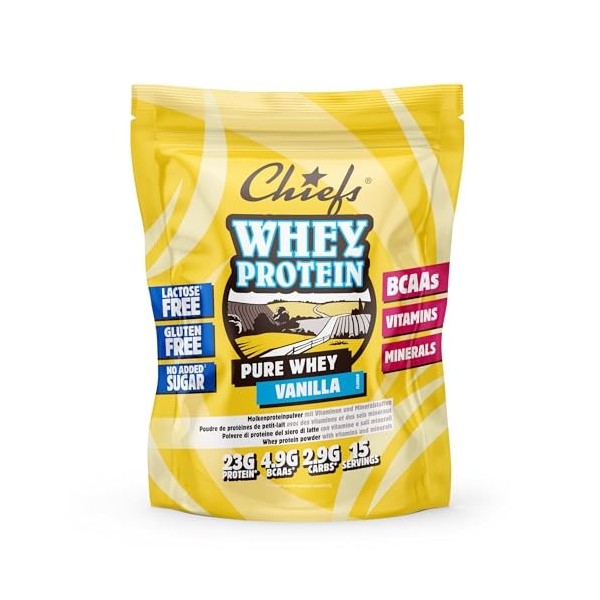 Poudre de protéines de lactosérum Chiefs Vanilla, 450 g • 24 g de protéines par portion pour la construction musculaire • A