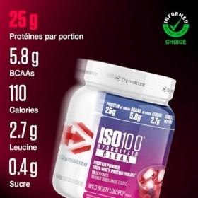 Dymatize ISO 100 Hydrolized Clear Wild Berry Lollipop 512g Hydrolysat de protéine de lactosérum clair + poudre disolat Protéi...