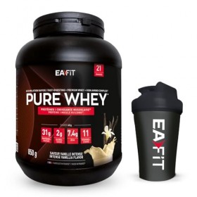 EAFIT - Lot WHEY PROTEIN - Vanille 850g - Protéines Whey + Shaker Noir avec Mélangeur en Acier