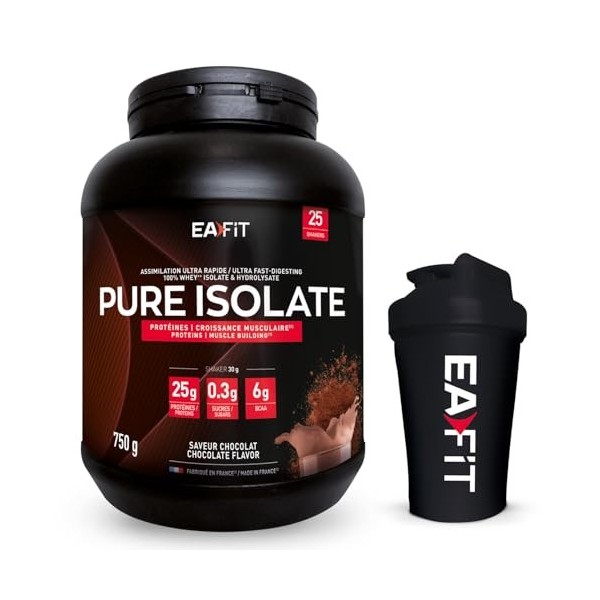Pure Isolate chocolat 750g + shaker noir opaque EAFIT marque française