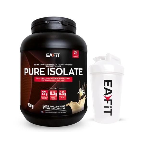 Pure Isolate Vanille + Shaker Gradué avec Mélangeur en Acier EAFIT marque française
