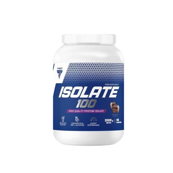 Trec Nutrition Isolate 100 700 g Jar Chocolate – Isolat de protéines de lactosérum CFM acides aminés, idéal pour le matin et ...