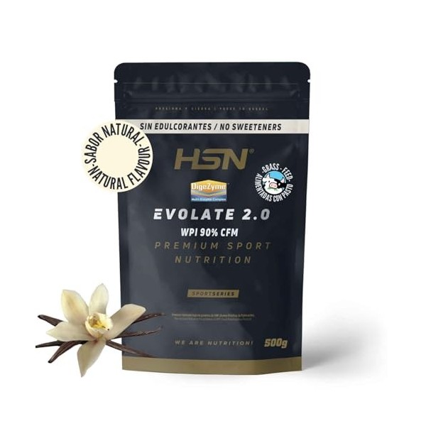 HSN Isolat de protéines de lactosérum CFM Evolate 2.0 sans édulcorants | Vanille 500 g | Whey Protein Isolate 90 % + Enzyme P...