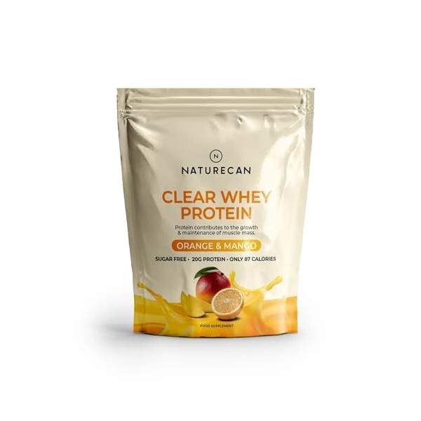Naturecan Protéines de Lactosérum Claires – Saveur Orange et Mangue – 20 g de protéines par portion – Sans sucre – 1 kg