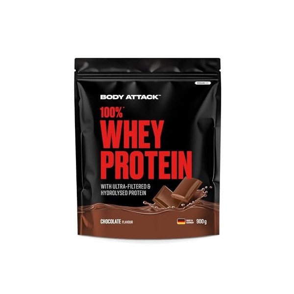 Body Attack 100% whey protéine, protéines musculation - protein powder crémeuse avec hydrolysat et BCAA, prise de masse et ré