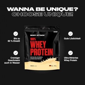 Body Attack 100% whey protéine, protéines musculation - protein powder crémeuse avec hydrolysat et BCAA, prise de masse et ré