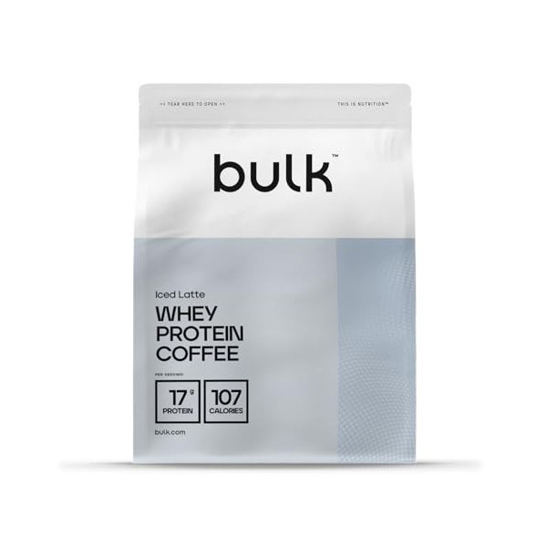 Protéine de Lactosérum Café Bulk, Saveur Latte Glacé, 1 kg, 32 Portions, 17g de Protéines par Portion, Café Véritable, Shake 